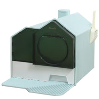 HKM-9187261 Light Blue Hooded Cat Litter Box with Drawer and Litter Mat, Odor Control Design