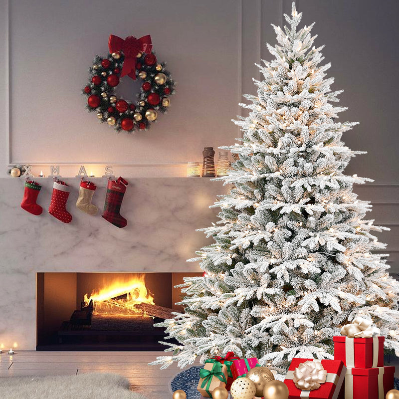 HKM-918739 Flocked PE/PVC Christmas Tree with Lights - 4ft to 9ft Options Available