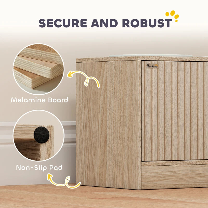 HKM-9187773 Elevated Large Dog Bowl Feeder with Storage Drawer, Slow Feeder Mat, and Stainless Steel Bowls