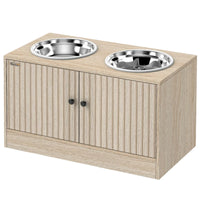 HKM-9187773 Elevated Large Dog Bowl Feeder with Storage Drawer, Slow Feeder Mat, and Stainless Steel Bowls