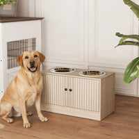 HKM-9187773 Elevated Large Dog Bowl Feeder with Storage Drawer, Slow Feeder Mat, and Stainless Steel Bowls