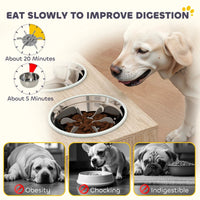 HKM-9187773 Elevated Large Dog Bowl Feeder with Storage Drawer, Slow Feeder Mat, and Stainless Steel Bowls