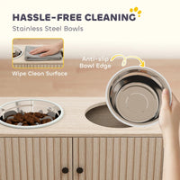 HKM-9187773 Elevated Large Dog Bowl Feeder with Storage Drawer, Slow Feeder Mat, and Stainless Steel Bowls