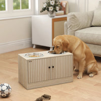 HKM-9187773 Elevated Large Dog Bowl Feeder with Storage Drawer, Slow Feeder Mat, and Stainless Steel Bowls