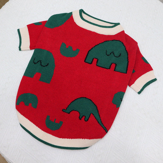 HKM-9189565 Elephant Red Wool Sweater for Short Fat Dogs - Sizes S to XL