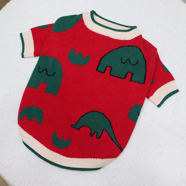HKM-9189565 Elephant Red Wool Sweater for Short Fat Dogs - Sizes S to XL