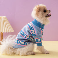 HKM-9189949 Thickened Double Layer Dog Sweater in Blue and Red ¨C Cozy Wool Pet Apparel