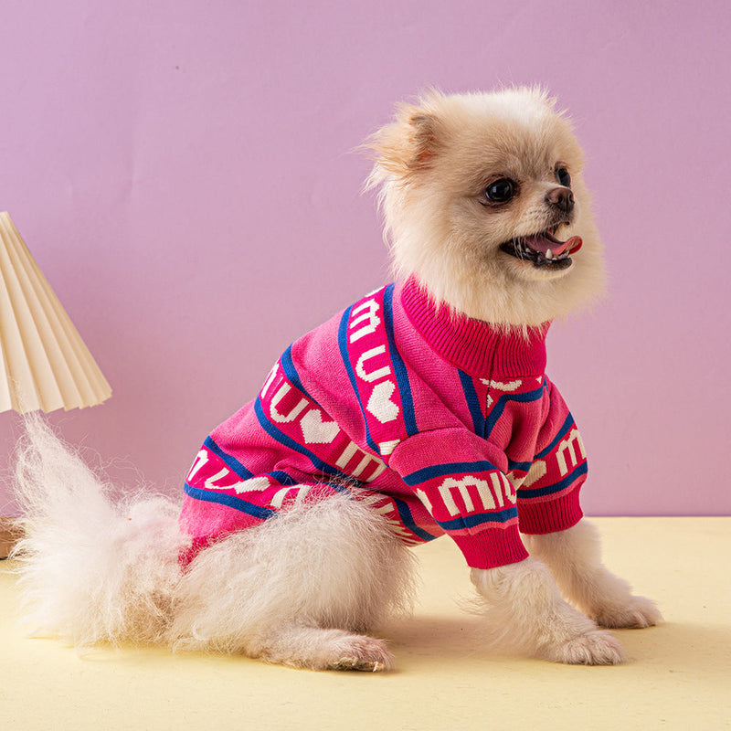 HKM-9189949 Thickened Double Layer Dog Sweater in Blue and Red ¨C Cozy Wool Pet Apparel