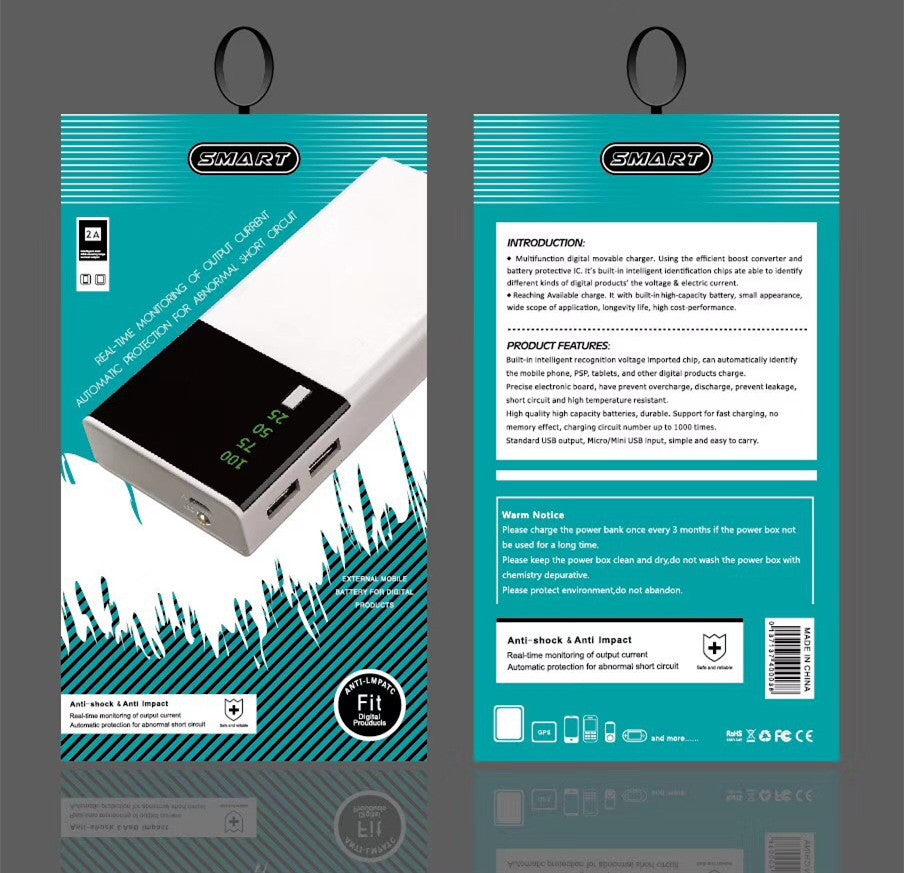 HKM-918995 20000mAh Liquid Lithium Ion Power Bank with Plastic Shell, Dual USB Charging and Compact Design