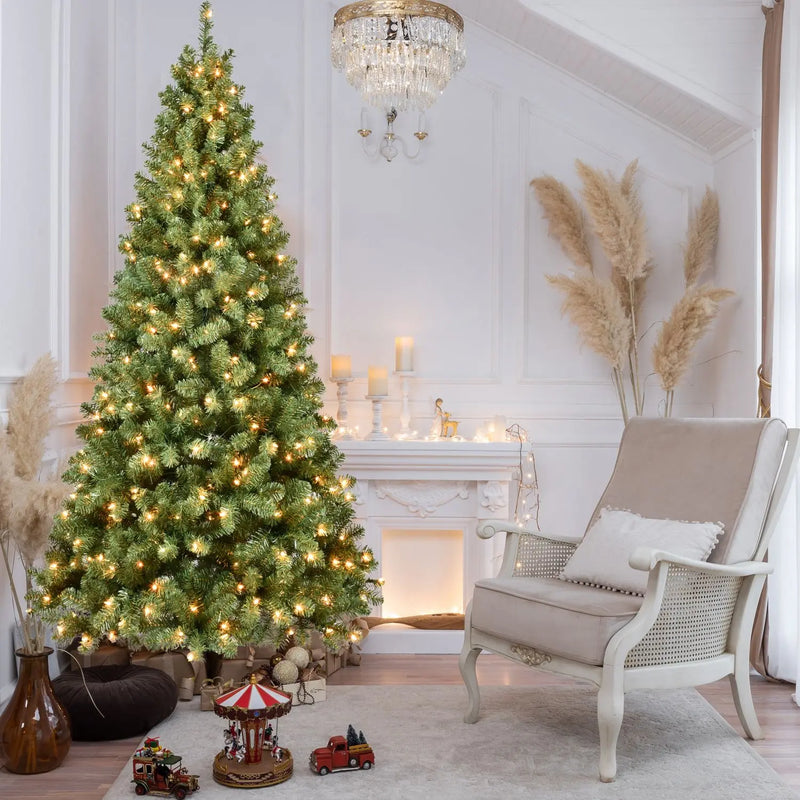 HKM-919059 DB 9ft Pre-Lit PVC Christmas Tree with 650 UL Lights and 1930 Tips - Auto-Unfold Memory Wire, Easy Assembly, Stable Metal Stand, 180 cm