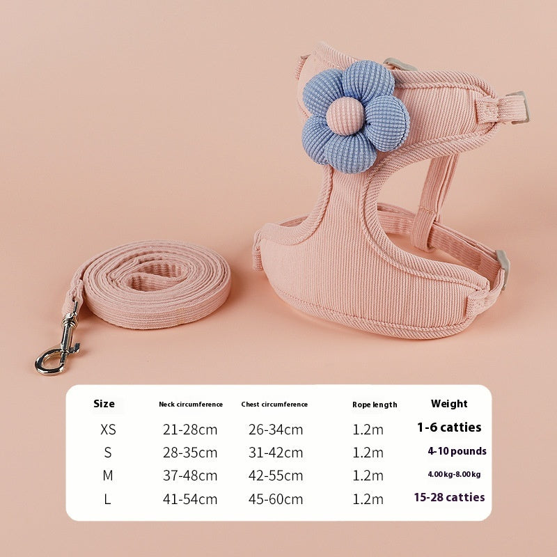 HKM-9190845 Pet Flower Rope Vest - Adjustable Chest and Back Harness in Green, Sizes XS to L