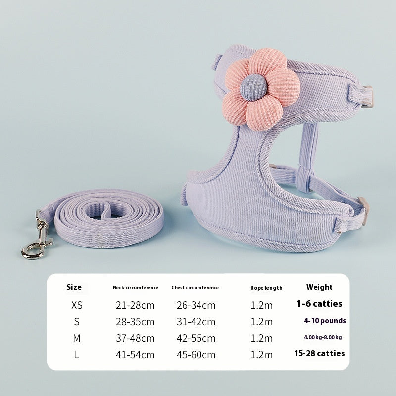 HKM-9190845 Pet Flower Rope Vest - Adjustable Chest and Back Harness in Green, Sizes XS to L