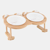 HKM-9191741 Inclined Ceramic Cat and Dog Food Bowl with Bamboo Support