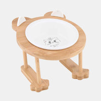 HKM-9191741 Inclined Ceramic Cat and Dog Food Bowl with Bamboo Support