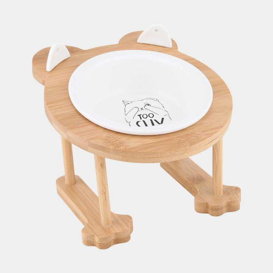 HKM-9191741 Inclined Ceramic Cat and Dog Food Bowl with Bamboo Support