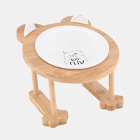 HKM-9191741 Inclined Ceramic Cat and Dog Food Bowl with Bamboo Support