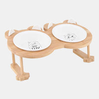 HKM-9191741 Inclined Ceramic Cat and Dog Food Bowl with Bamboo Support