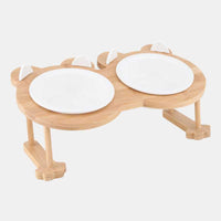HKM-9191741 Inclined Ceramic Cat and Dog Food Bowl with Bamboo Support