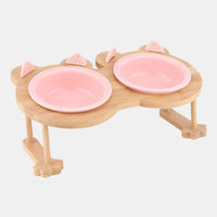 HKM-9191741 Inclined Ceramic Cat and Dog Food Bowl with Bamboo Support