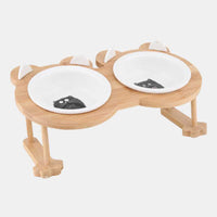HKM-9191741 Inclined Ceramic Cat and Dog Food Bowl with Bamboo Support