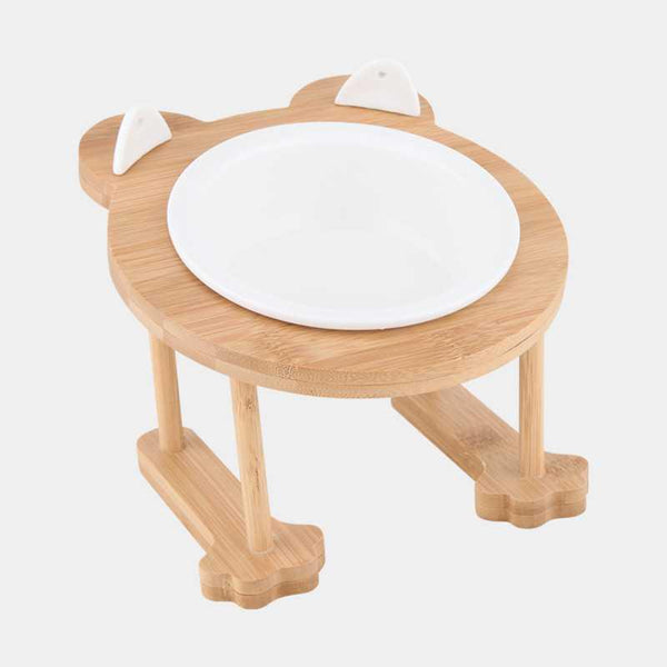 HKM-9191741 Inclined Ceramic Cat and Dog Food Bowl with Bamboo Support