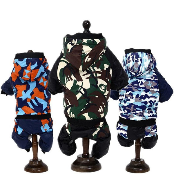 HKM-919187 Camouflage Hooded Cotton Jacket for Dogs - Polyester & Arctic Velvet with Fleece Lining