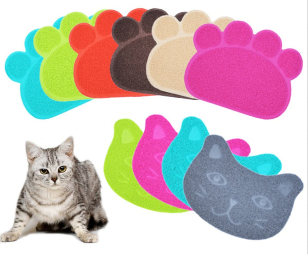 HKM-9193405 PVC Waterproof Pet Bowl Mat with Paw Print Design - 30x40cm Cat Litter Pad
