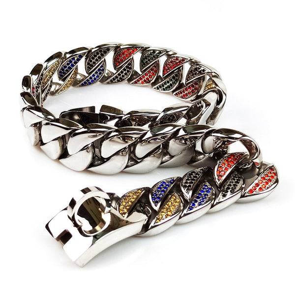 HKM-9193533 Stainless Steel 304 Dog Collar with Metal Chain - Available in Various Sizes