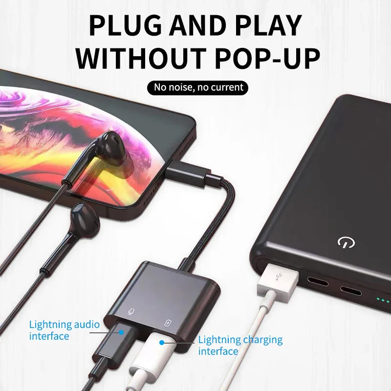 HKM-919507 2-in-1 Lightning Audio Adapter with Charging for iPhone - Headphone Jack Splitter