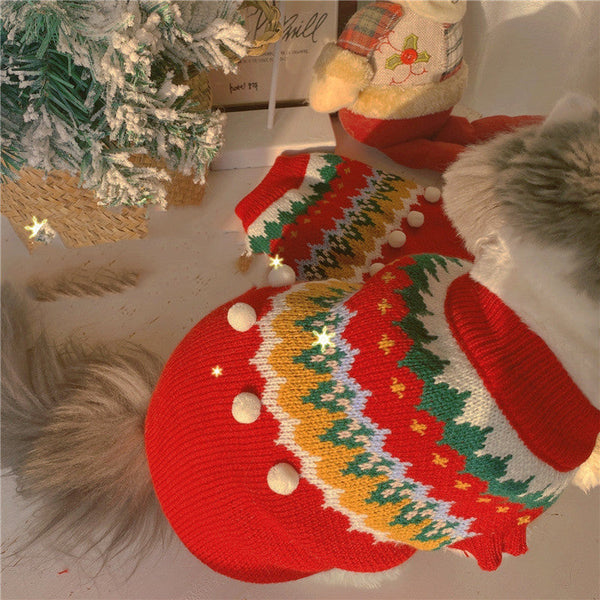 HKM-9195325 Festive Red Cat and Dog Christmas Sweater for Winter Wear