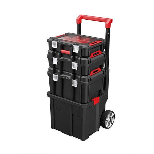 HKM-919635 4-Part Portable Rolling Tool Box with Wheels and Organizers for Easy Storage Solutions