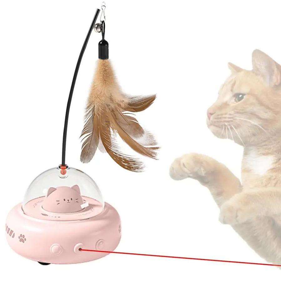 HKM-919635 Rechargeable Electric Interactive Cat Toy with Feather Teaser Wand for Chasing and Training