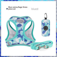 HKM-9196605 Reflective Breathable Dog Rope Vest-Style Harness with Leash & Storage Bag - Multiple Camouflage Colors