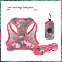 HKM-9196605 Reflective Breathable Dog Rope Vest-Style Harness with Leash & Storage Bag - Multiple Camouflage Colors