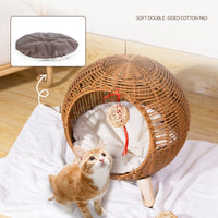 HKM-9197373 Breathable Rattan Woven Round Pet Bed with Steel Frame for Cats up to 7.5 kg