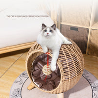 HKM-9197373 Breathable Rattan Woven Round Pet Bed with Steel Frame for Cats up to 7.5 kg