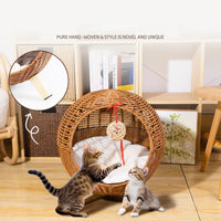 HKM-9197373 Breathable Rattan Woven Round Pet Bed with Steel Frame for Cats up to 7.5 kg