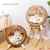 HKM-9197373 Breathable Rattan Woven Round Pet Bed with Steel Frame for Cats up to 7.5 kg