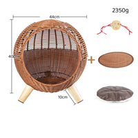 HKM-9197373 Breathable Rattan Woven Round Pet Bed with Steel Frame for Cats up to 7.5 kg