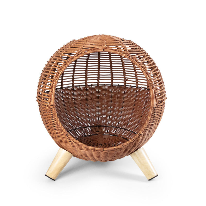 HKM-9197373 Breathable Rattan Woven Round Pet Bed with Steel Frame for Cats up to 7.5 kg