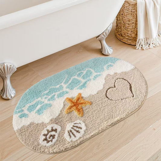 HKM-920019 Rainbow Sky Sea Pattern Cashmere Carpet Floor Mat with Plastic Bottom, Dirt-Resistant, Available in 40x60cm and 50x80cm