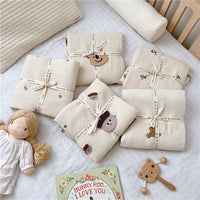 HKM-920083 Organic Cotton Cartoon Embroidery Baby Blanket - All-Season Soft Nap Cover, 110x140CM