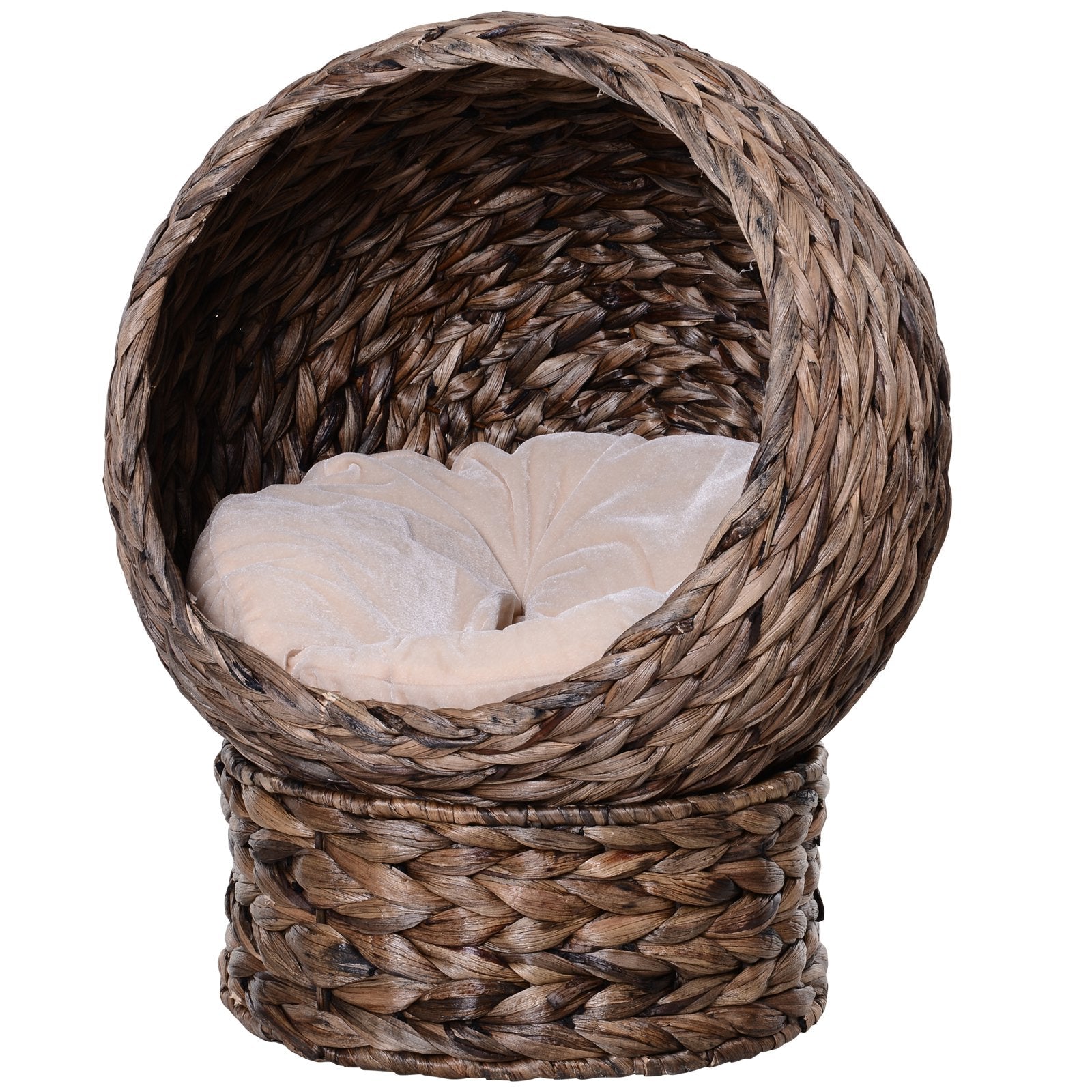 HKM-9200957 Handmade Dark Brown Wicker Elevated Cat Bed with Soft Cushion for Kittens