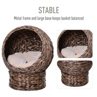 HKM-9200957 Handmade Dark Brown Wicker Elevated Cat Bed with Soft Cushion for Kittens