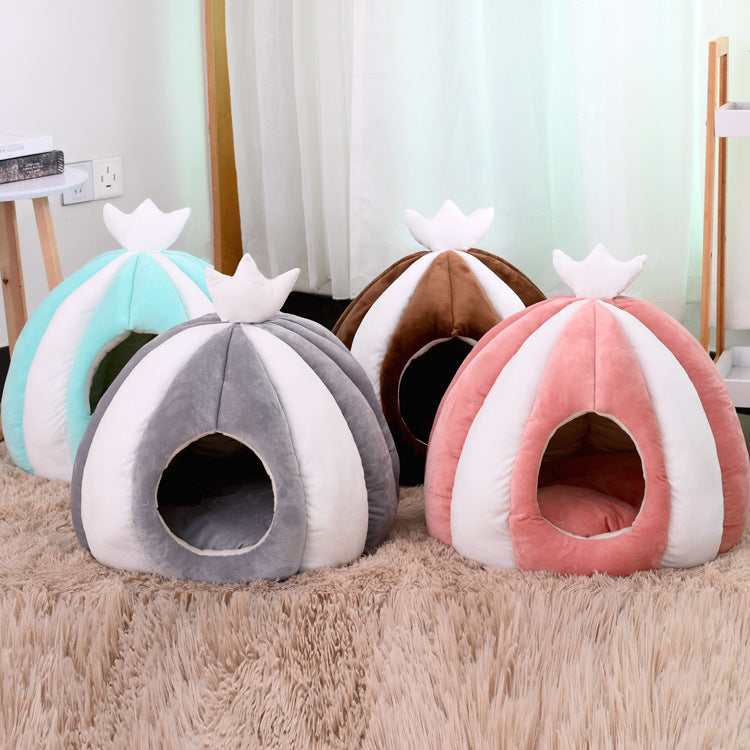 HKM-9201341 Cozy Thickened Pet Nest for Small Dogs and Cats - Yurt Style in Pink, Gray, Brown, Green - 50x50CM