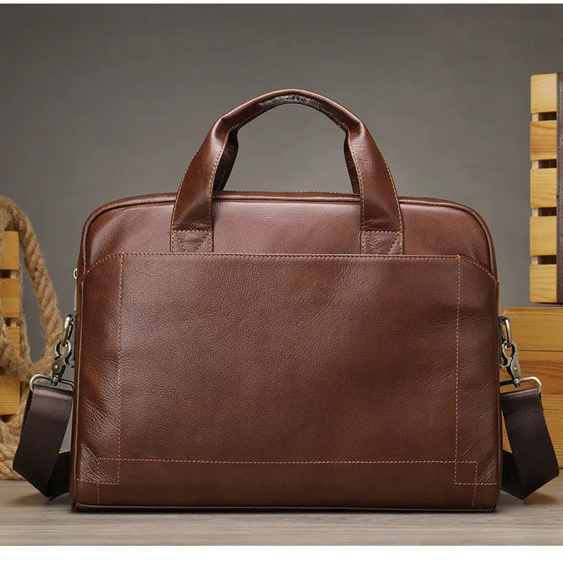 HKM-920147 Genuine Leather Laptop Briefcase for Men - Stylish Office Handbag for Documents and Essentials