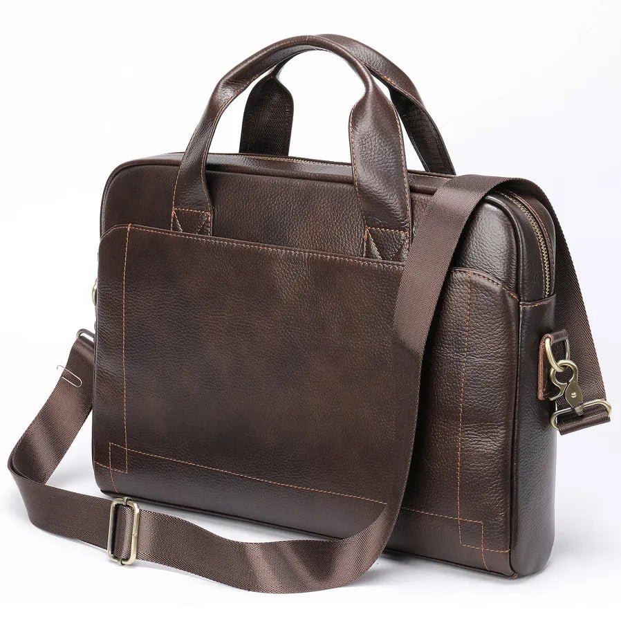 HKM-920147 Genuine Leather Laptop Briefcase for Men - Stylish Office Handbag for Documents and Essentials