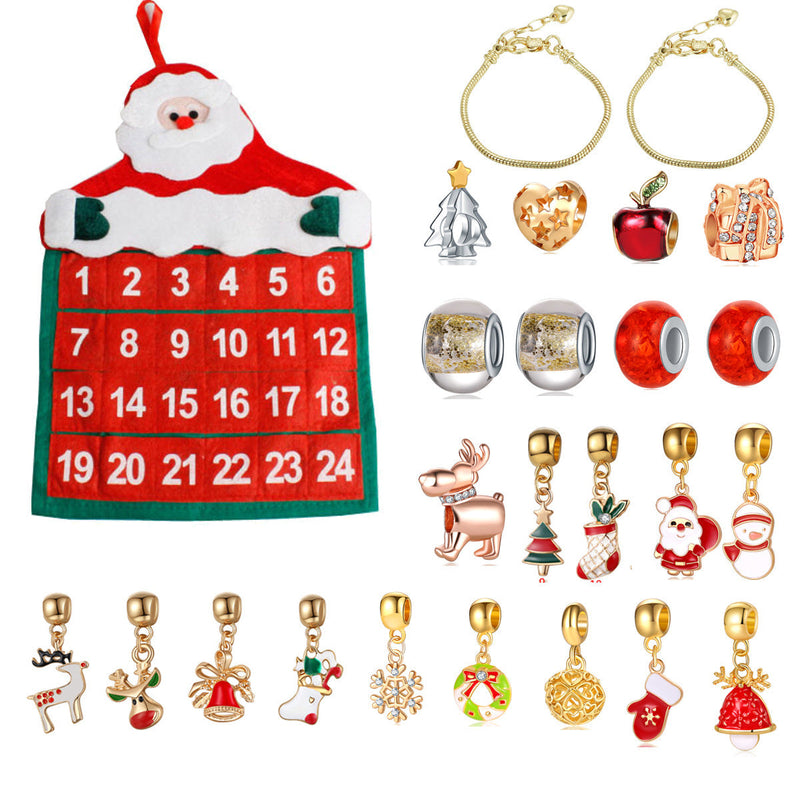 HKM-920211 Christmas Jewelry Gift Set with Calendar Bag, 2 Bracelets, 22 Accessories, and Snake Bone Chains