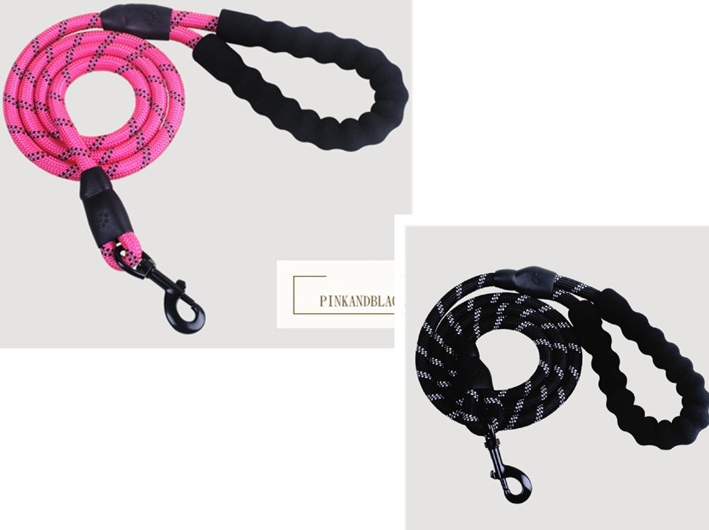 HKM-9202877 Fashion Foam Handle Traction Strap Set with Black and White Reflective Strip - 1.5m Polyester Lead Rope
