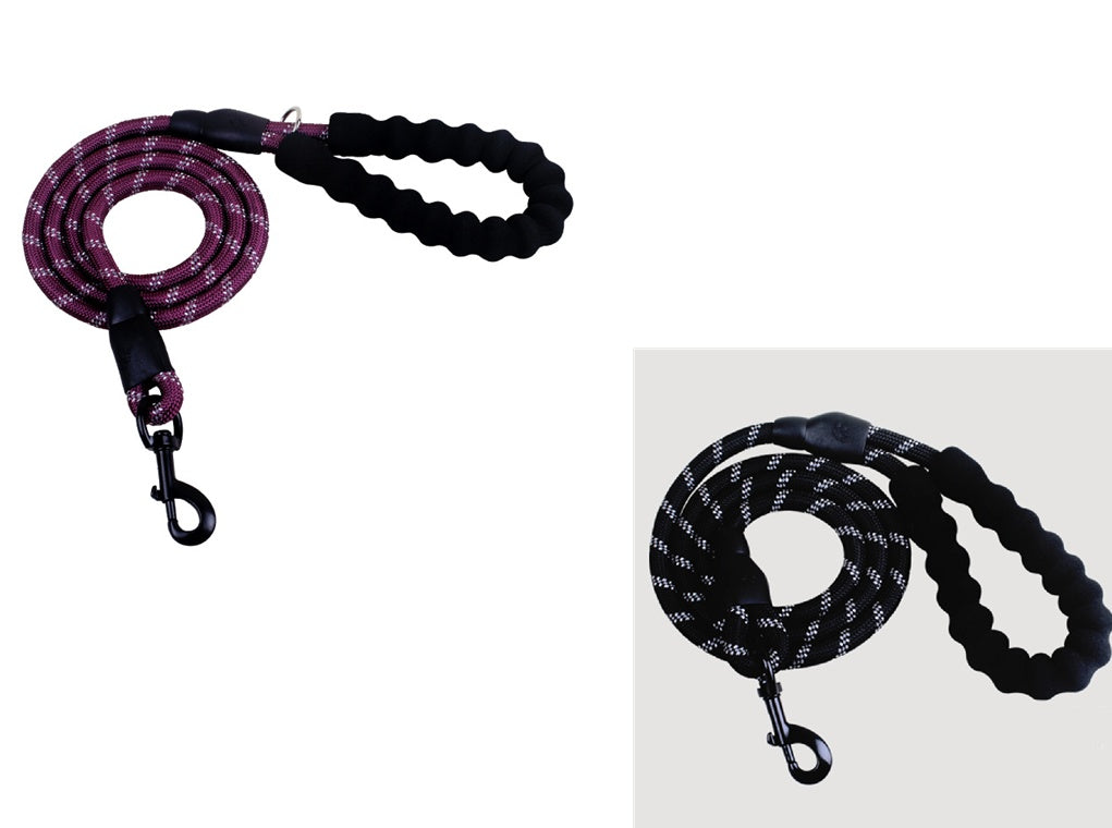 HKM-9202877 Fashion Foam Handle Traction Strap Set with Black and White Reflective Strip - 1.5m Polyester Lead Rope